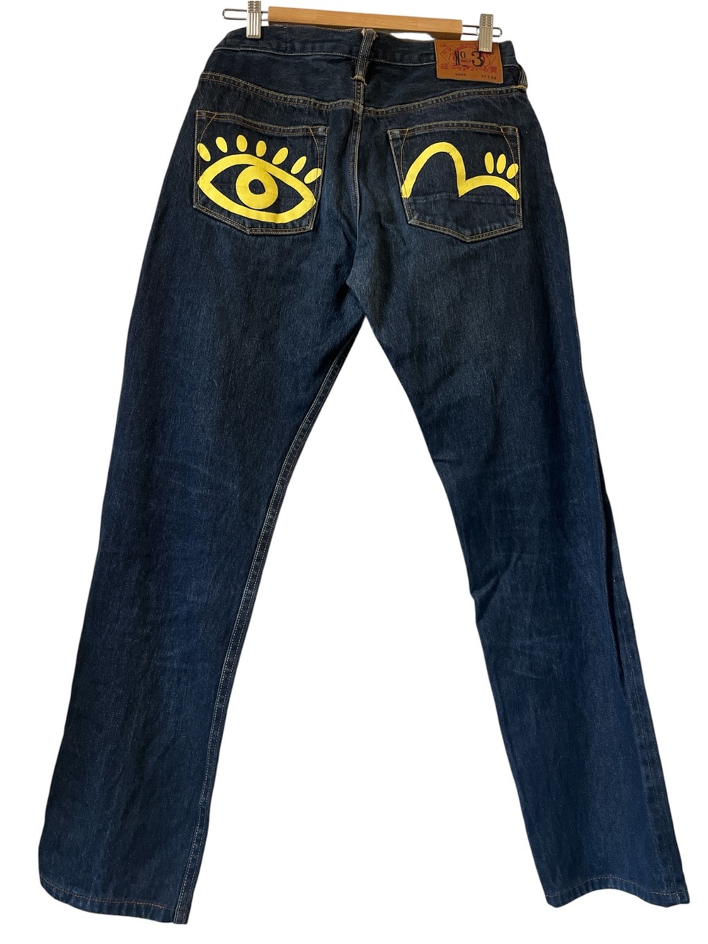 Evisu Dark Blue Men's Jeans with Yellow Pocket Graphics